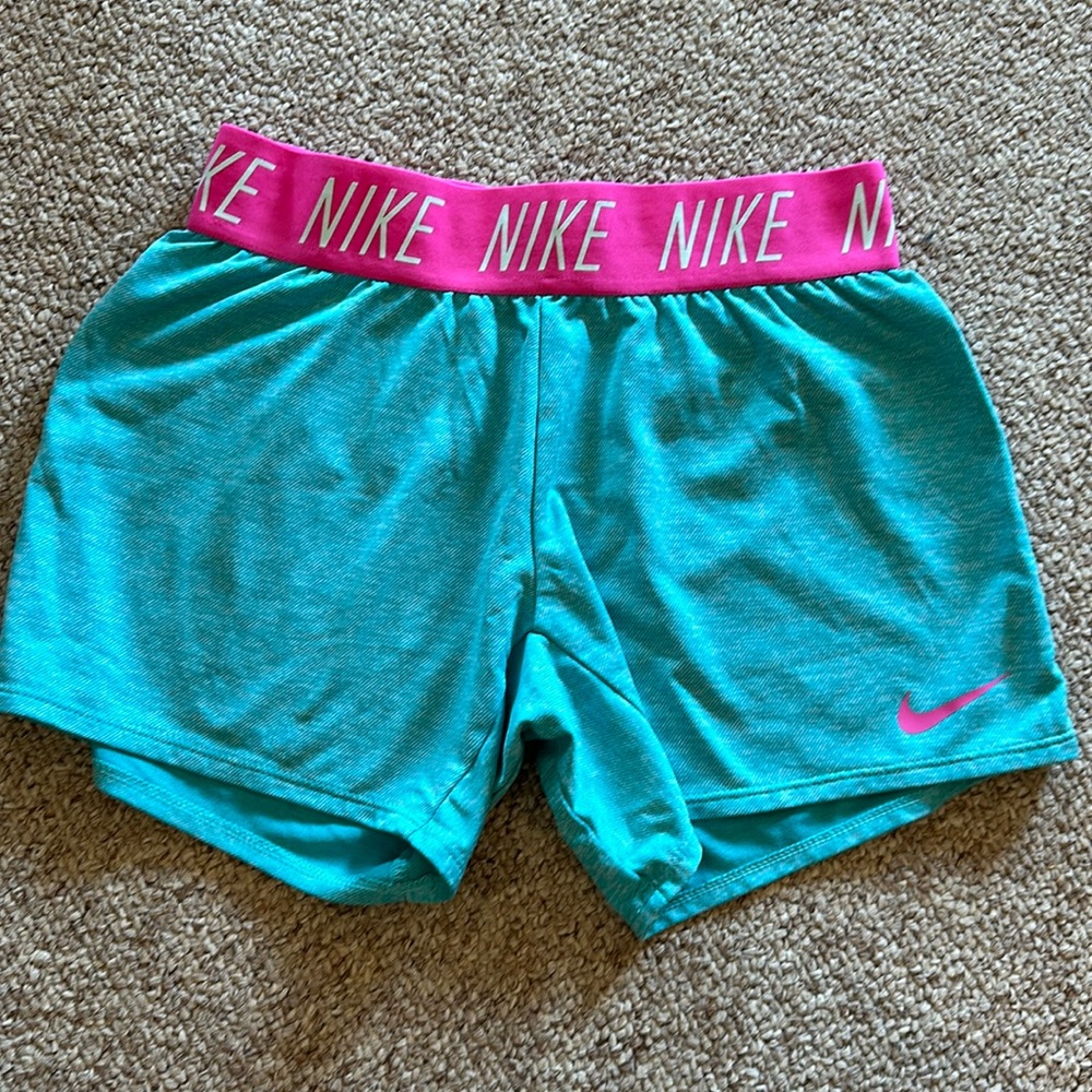 Nike Girls Teal Shorts with Pink Waistband